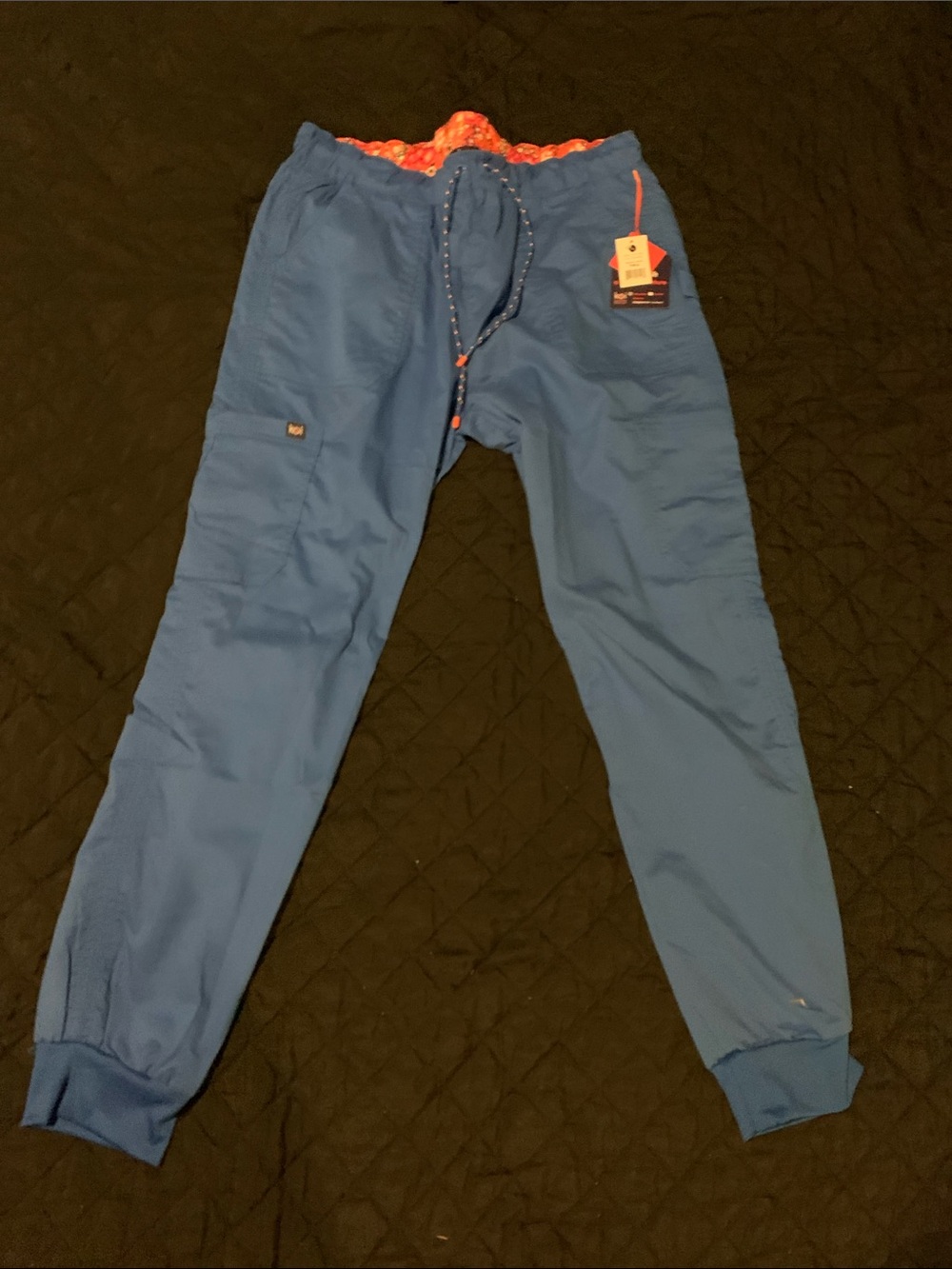 koi Blue Jogger Pants with Orange Waistband Detail